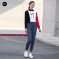patchwork  Streetwear Female Loose Tops Yoga Crop Top Pullover Sweatshirt Custom Womens Hoodies